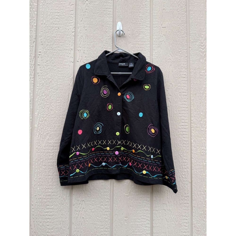 Onque Casuals XL Knit Jacket Artsy Cotton Blend Embroidered Swirls